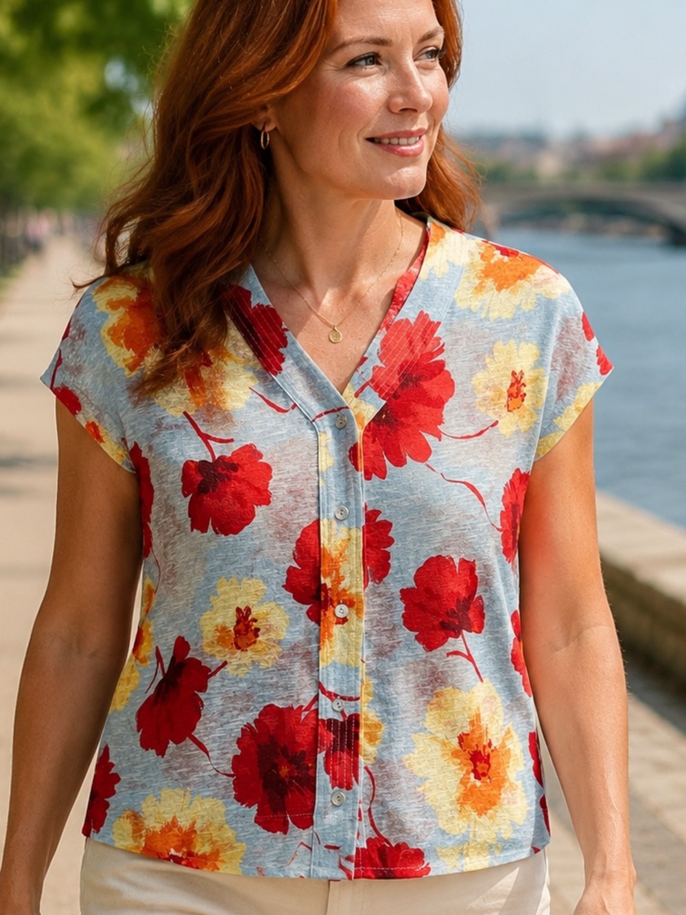Joie Floral Linen Blend Button Front Top M